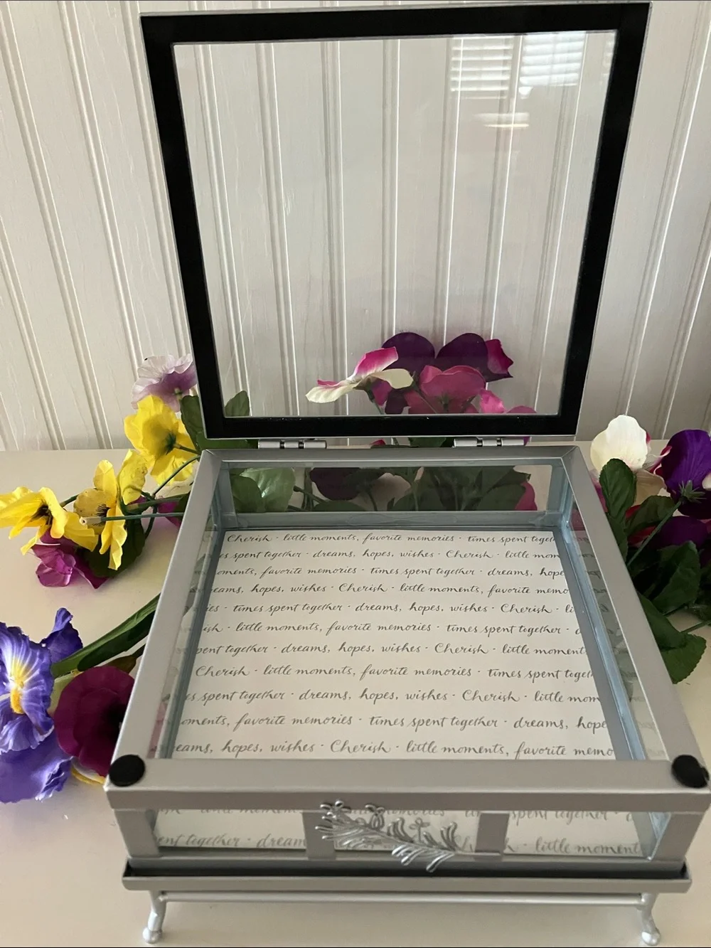 Hallmark Silver Glass Jewelry:Trinket Display Box with Decorative Trim